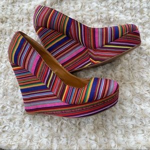 Sold!C.Label multicolored striped wedge heels